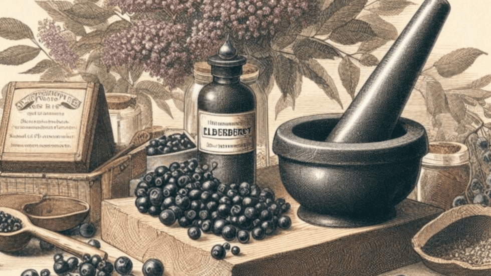 schematic drawing of an apothecary table with elderberries