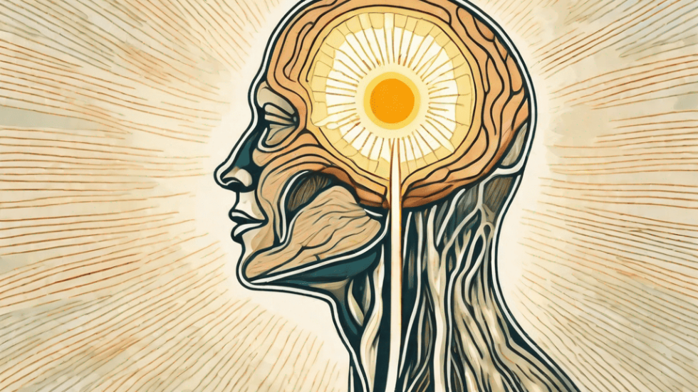 A cross-section of a sinus cavity with vitamin d sun rays penetrating it