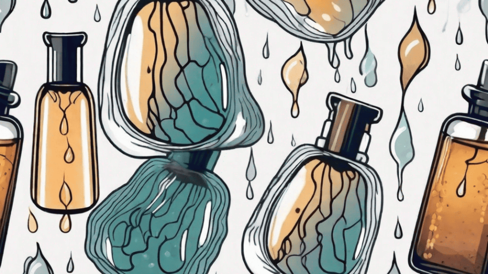 Several essential oil bottles with droplets emanating from them