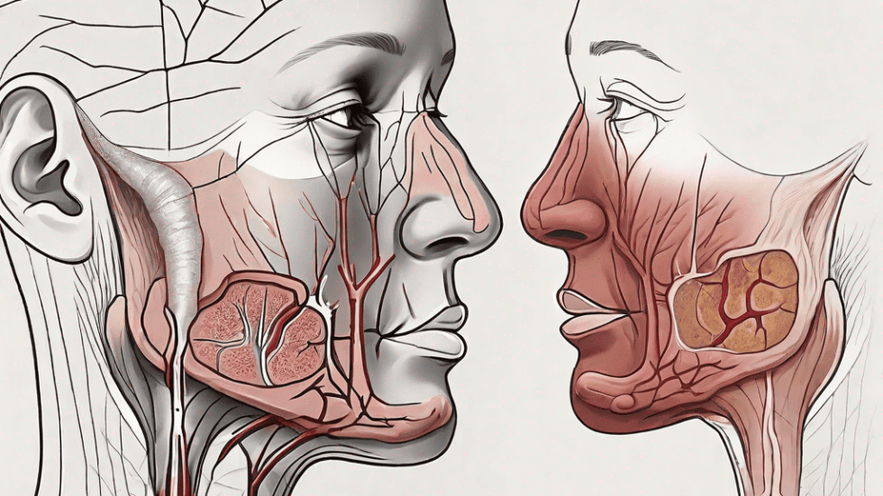 A nose in cross-section showing the inferior turbinates before and after reduction surgery
