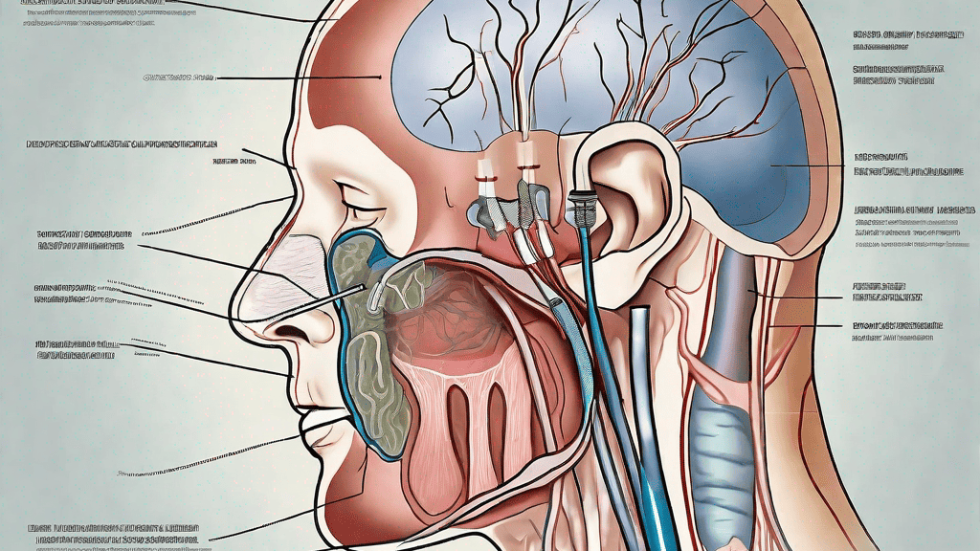 An endoscope entering a sinus cavity