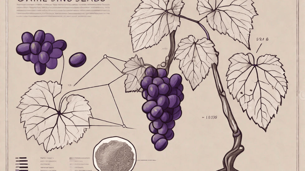 A grape vine with detailed grape seeds in an open grape
