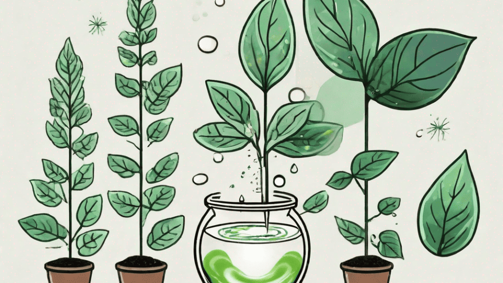 A peppermint plant with its leaves being transformed into a droplet of oil